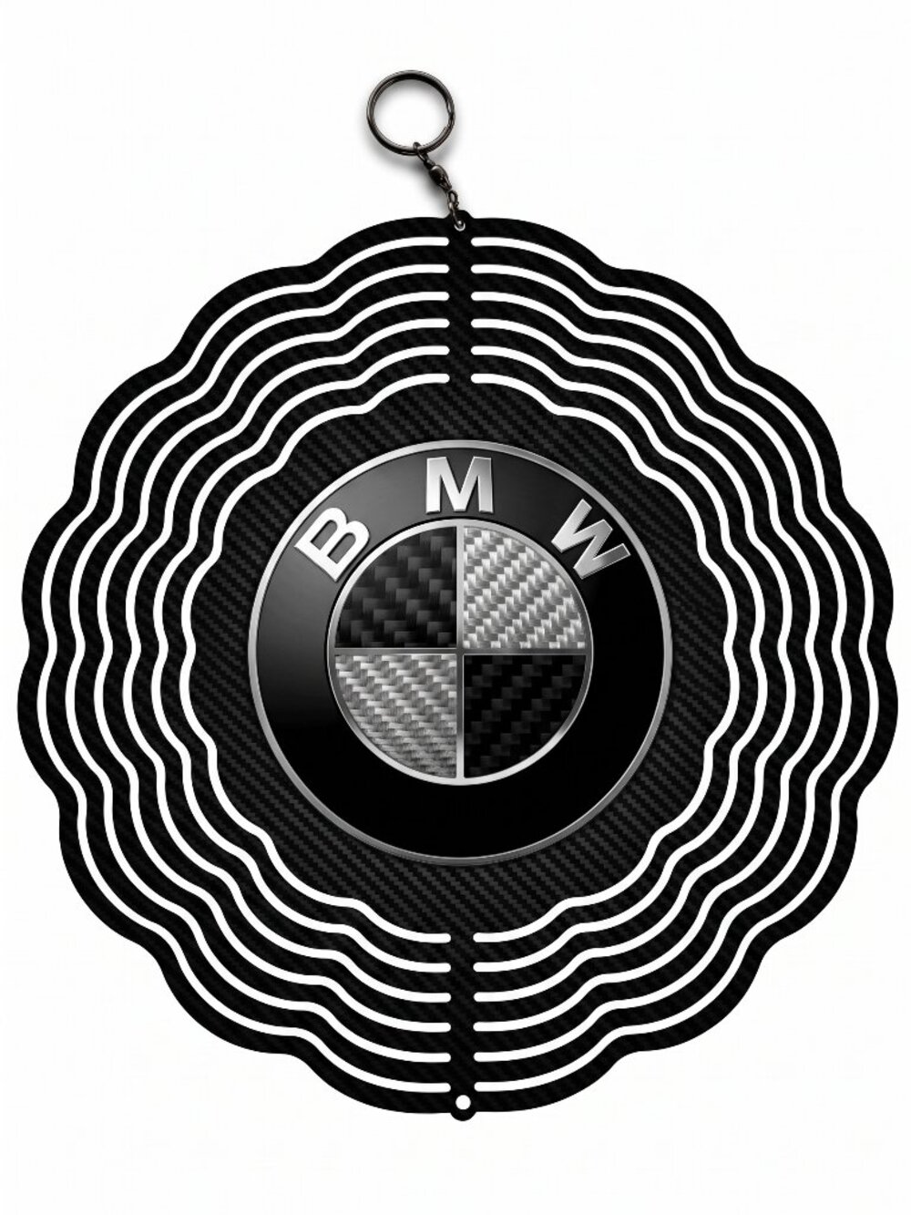 10" BMW Carbon Fiber Kinetic Wind Spinner - Black Metal Yard Decor